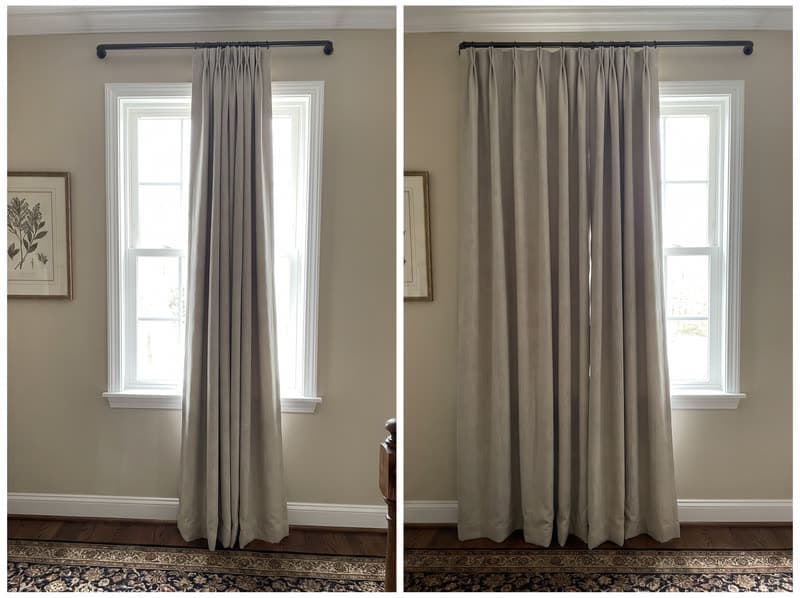 Curtains and drapery on a stairwell landing window in a traditional two-storey house in Buford