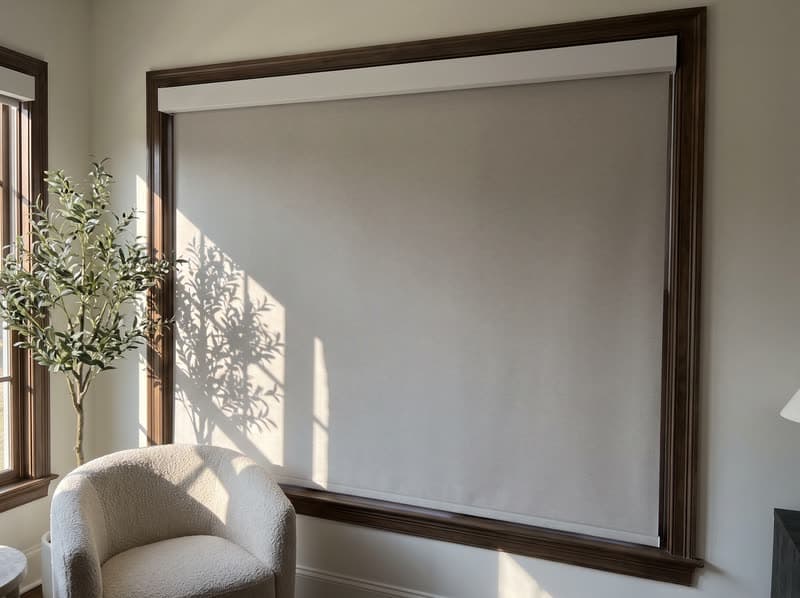 Roller shade on a living room window in a modern farmhouse in Milton