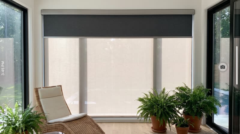 Dual shade on a sunroom window in a luxury modern villa in Duluth