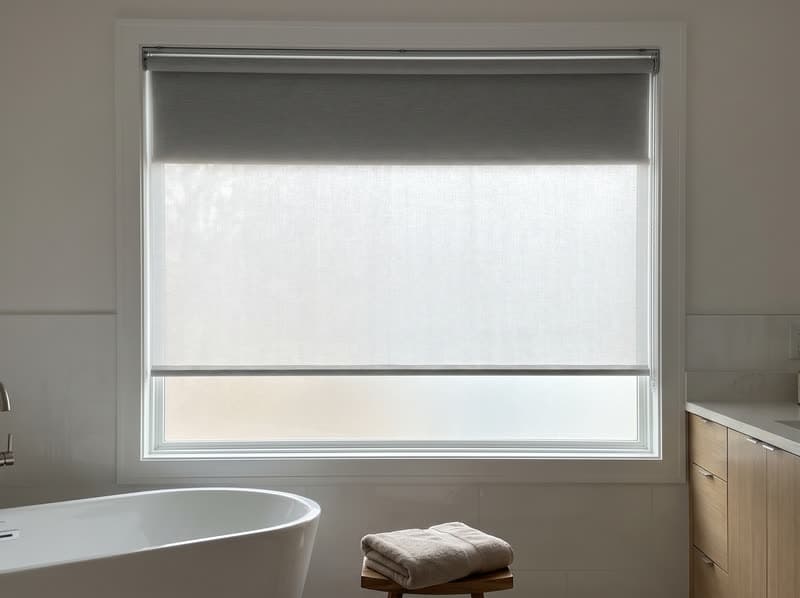 Dual shade on a bathroom window in a new build in a modern subdivision in Sandy Springs