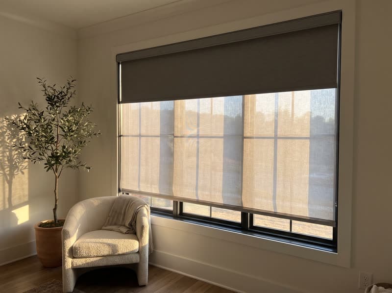 Dual shade on a living room window in a modern farmhouse in Milton