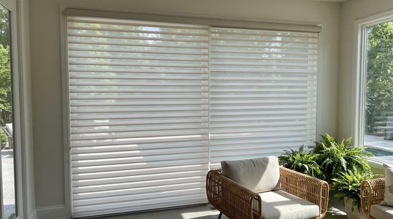 Shangri-La sheer shade on a sunroom window in a luxury modern villa in Duluth