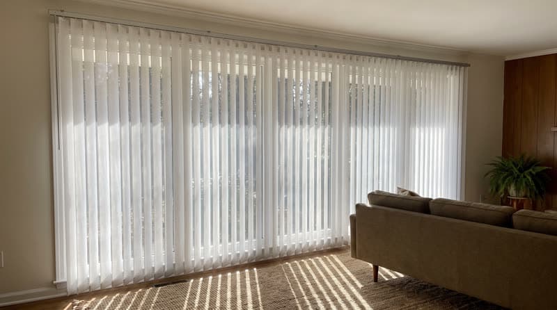 Dream curtain vertical sheer on a living room window in a 1970s split-level in Marietta
